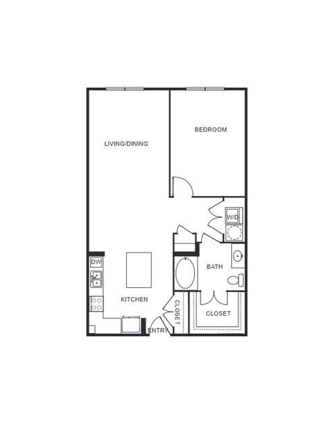 Floor plan for 1 bed, 1 bath, 744 sqft